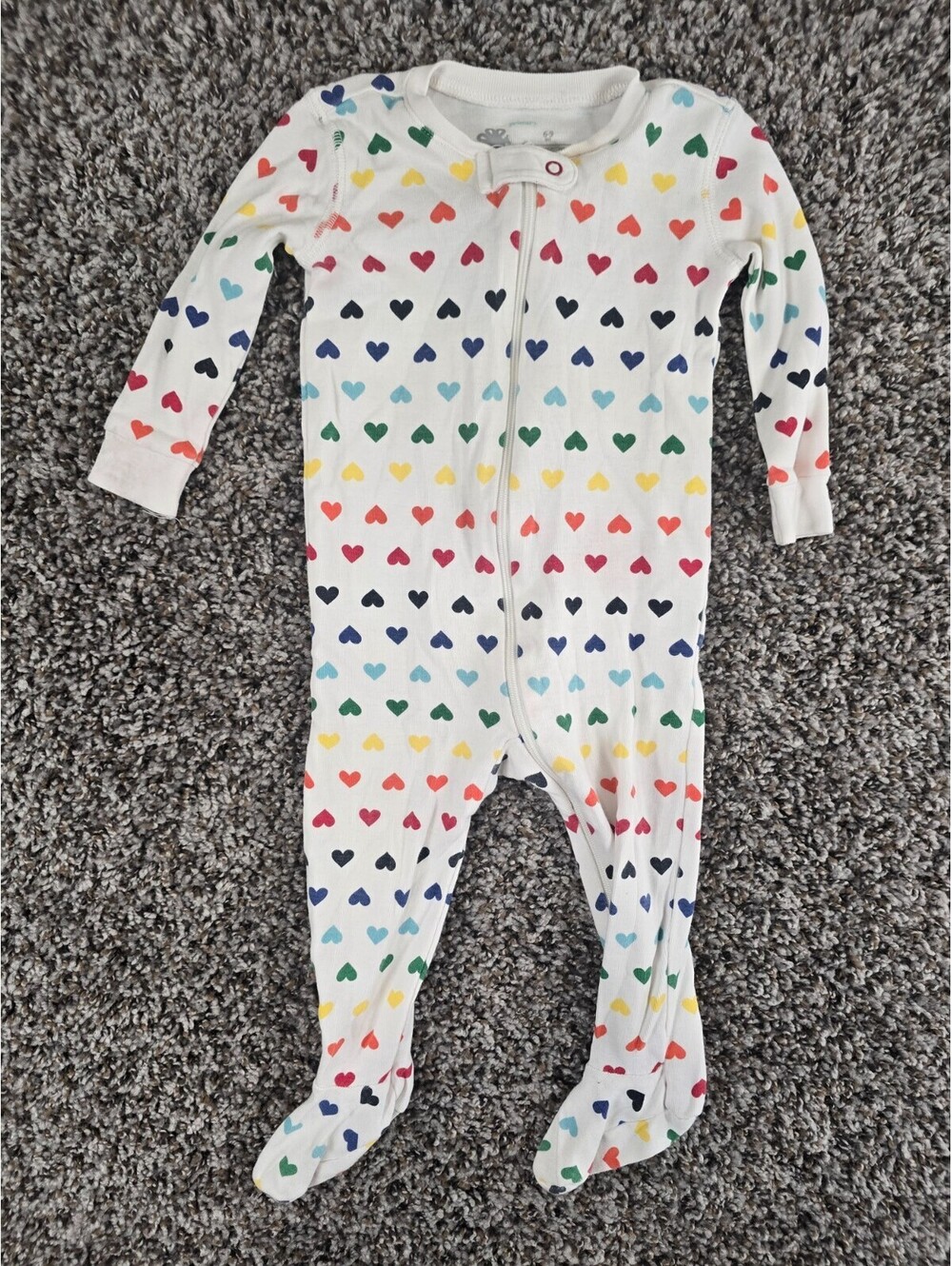 Primary baby organic zip footie in a rainbow heart print Sz 6-9M